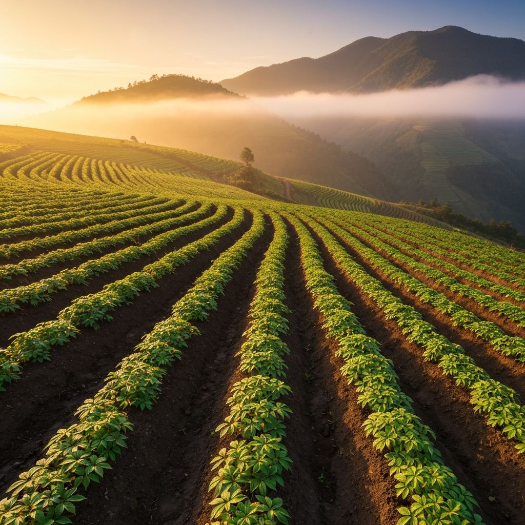 Agricultural fields in early morning